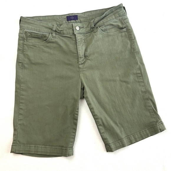 NYDJ Army Green Midrise Safari Stretch Comfort Denim Bermuda Shorts Size 8 - Picture 1 of 14